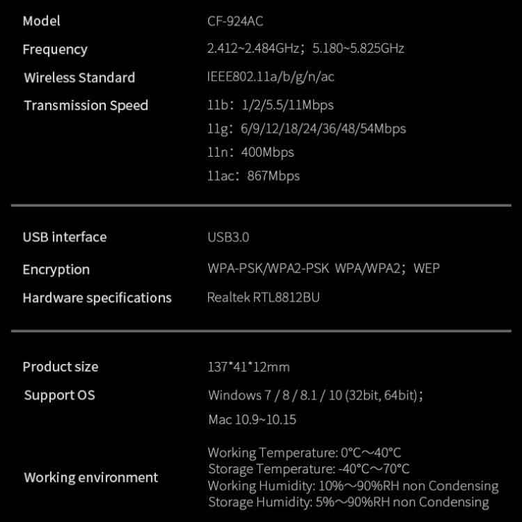COMFAST CF-924AC V2 1200Mbps Dual Frequency Gigabit USB Computer WIFI Receiver High Power Wireless Network Card COMFAST CF-924AC V2 1200Mbps Dual Frequency Gigabit USB Computer WIFI Receiver High Power Wireless Network Card